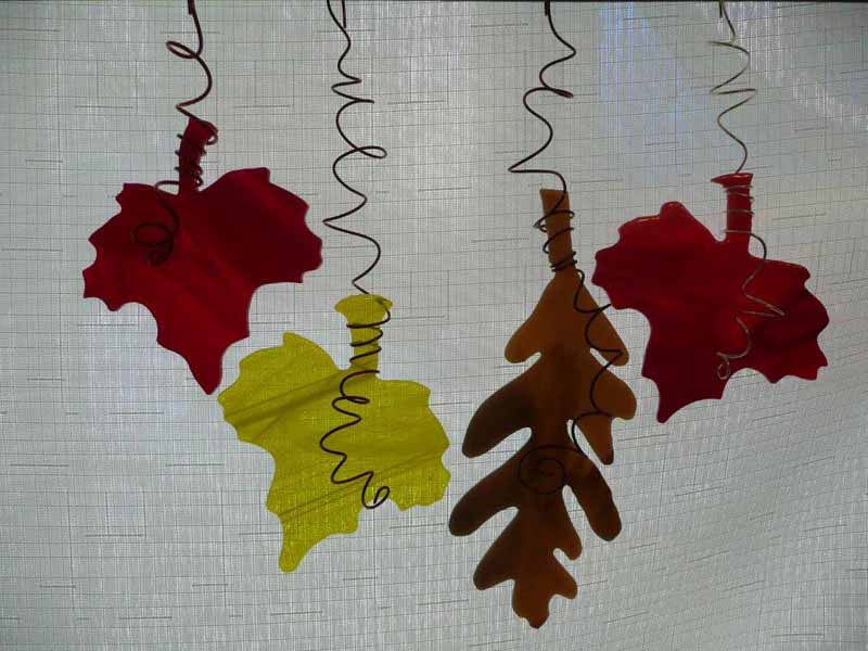 Hand Cut Glass Fall Leaves Ornaments